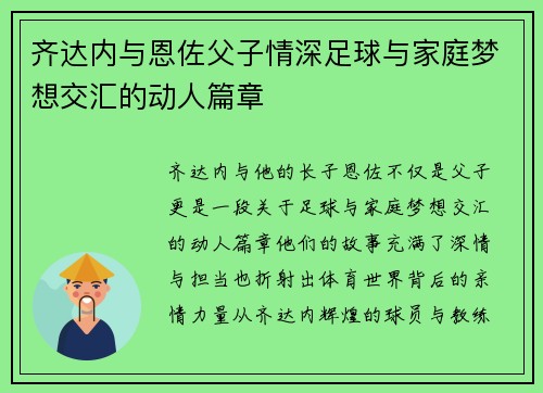 齐达内与恩佐父子情深足球与家庭梦想交汇的动人篇章